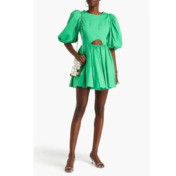 aje green dress puff sleeves Aje. Dusk Knot Puff Sleeve Mini Dress in Green